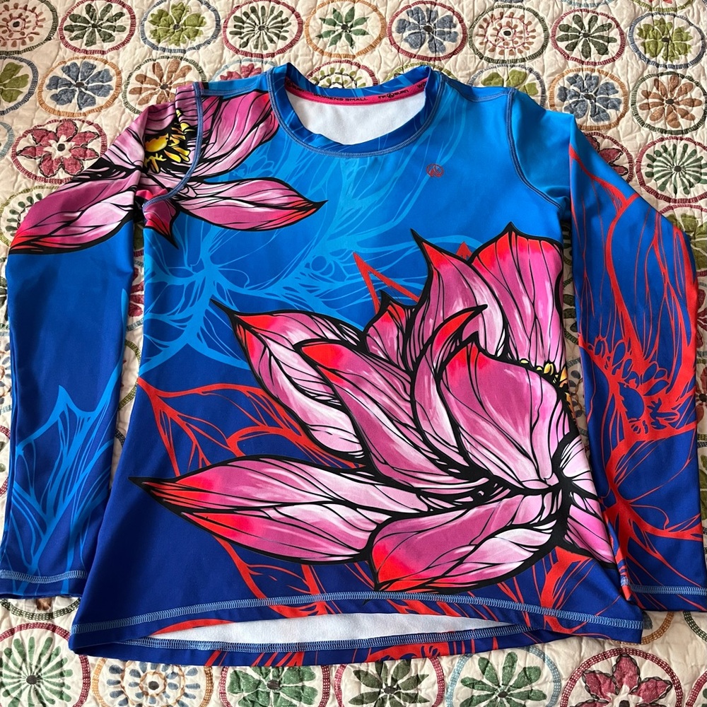 INKnBURN Blue Long Sleeve Top with Pink Floral Print